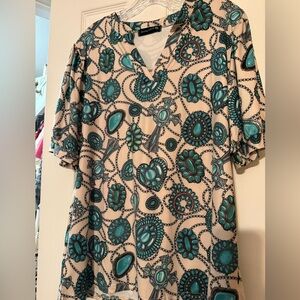 Patterned Teal and White Women's Top